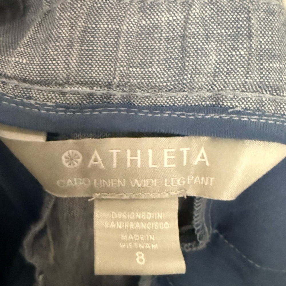 Athlete Cabo Linen Wide Leg Pant in blue Travel Coastal Beach Casual Summer - Picture 5 of 6